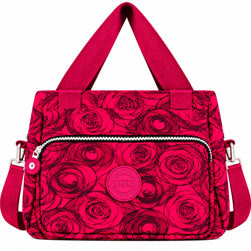 2503 Pink Rose Crinkled Nylon H'Bag With Shoulder Strap (New) (image for) 2503 Pink Rose Crinkled Nylon H'Bag With Shoulder Strap (New)